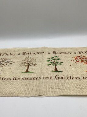Handmade Vintage Needlecraft "God Bless the Seasons God Bless Us All" 17"x9"